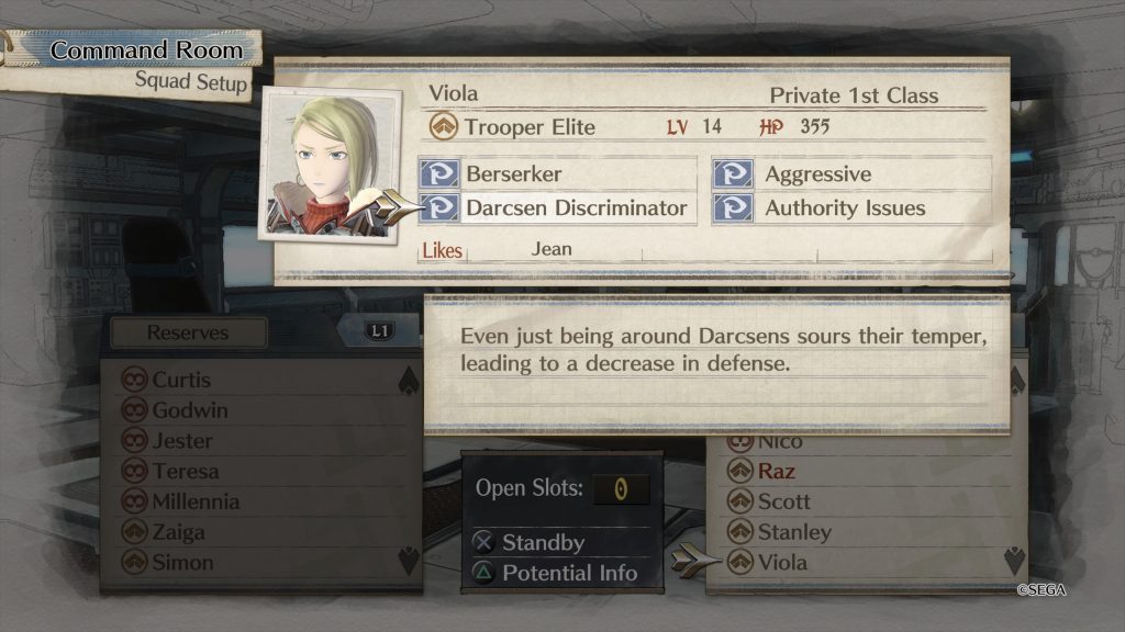 Die Eigenschaft "Darcsen Discriminator" von Soldaten in Valkyria Chronicles 4.