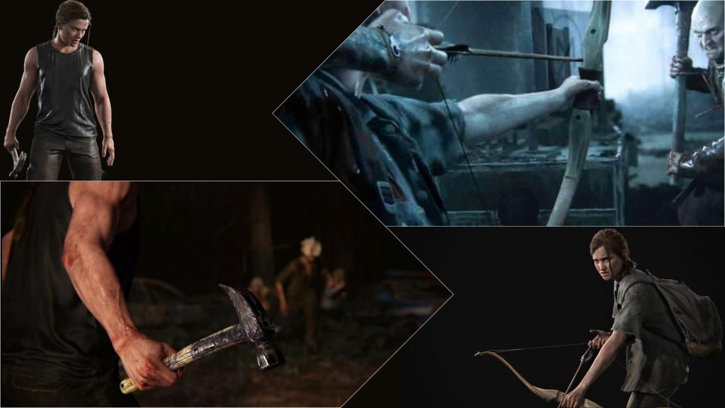  Compilation of Abby and Ellie with weapons. Abby carries a hammer, Ellie a bow.