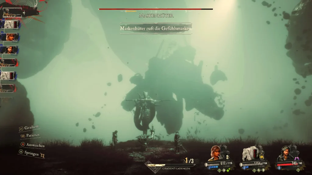 Kampfszene mit dem Maskenhüter, einem Boss.