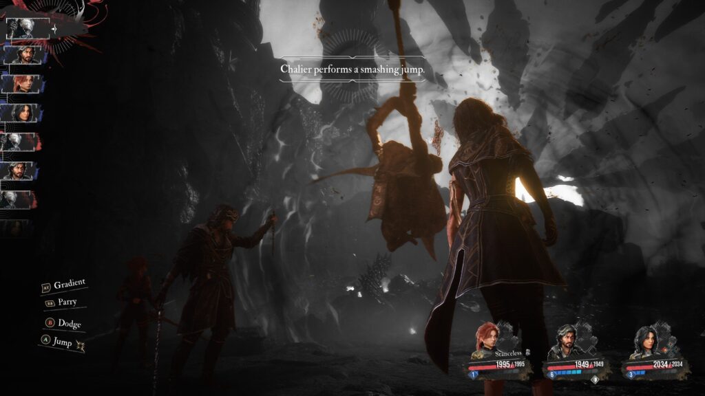 Kampfszene mit einem Gegner, der einen Radient-Angriff ausführt. 