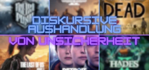 Collage aus Titelbildern von Spielen. Vorne der Dissertationstitel. Erstellt mit Canva.